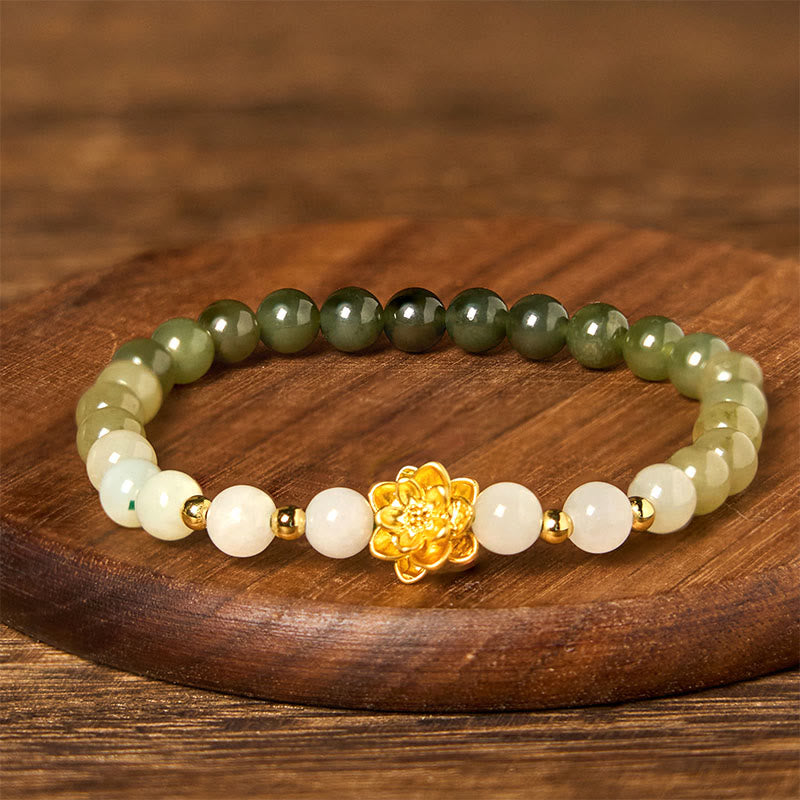 Foviel Natürliche Hetian-Jade Gradient Lotus Abundance Armband