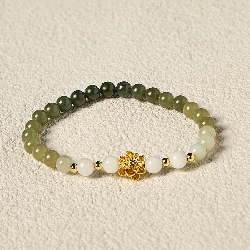 Foviel Natural Hetian Jade Gradient Lotus Abundance Bracelet