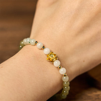 Foviel Natural Hetian Jade Gradient Lotus Abundance Bracelet