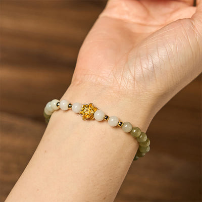 Foviel Natural Hetian Jade Gradient Lotus Abundance Bracelet