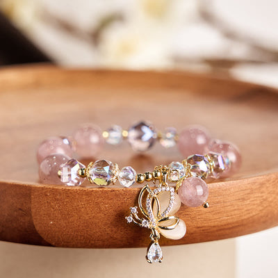 Foviel Natural Strawberry Quartz Butterfly Healing Bracelet