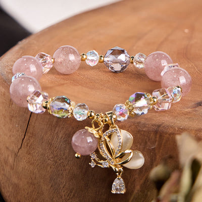 Foviel Natürliche Erdbeerquarz Schmetterling spirituell Armband