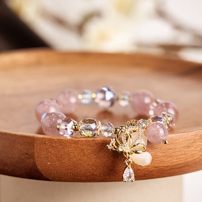 Foviel Natural Strawberry Quartz Butterfly Healing Bracelet