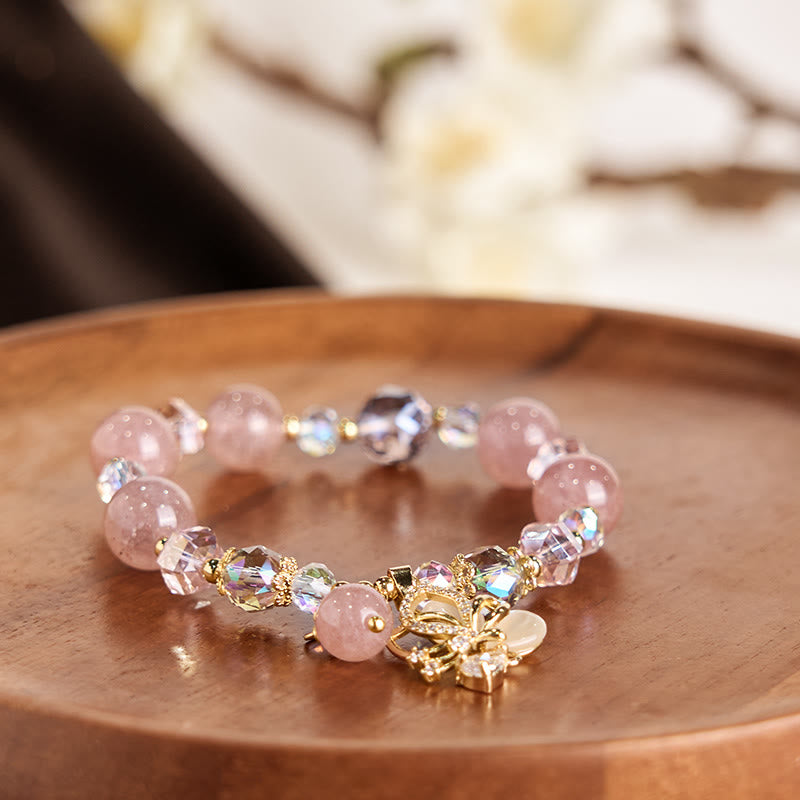 Foviel Natural Strawberry Quartz Butterfly Healing Bracelet