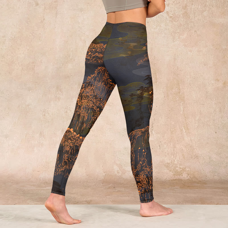 Buddha Stones Golden Mountains Clouds Print Gym Leggings Women's Yoga Pants - image 5