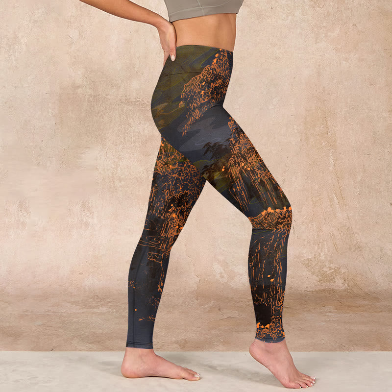 Buddha Stones Golden Mountains Clouds Print Gym Leggings Women's Yoga Pants - image 17