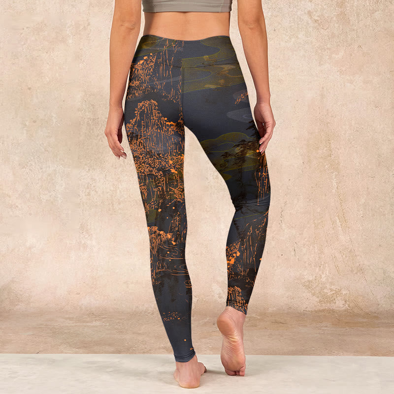 Buddha Stones Golden Mountains Clouds Print Gym Leggings Women's Yoga Pants - image 15