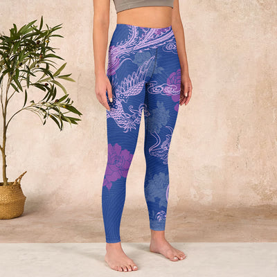 Buddha Stones Purple Dragon Phoenix Flowers Print Gym Leggings Women's Yoga Pants - image 4