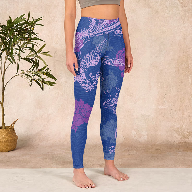 Buddha Stones Purple Dragon Phoenix Flowers Print Gym Leggings Women's Yoga Pants - image 4