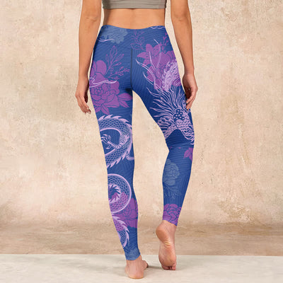 Buddha Stones Purple Dragon Phoenix Flowers Print Gym Leggings Women's Yoga Pants - image 3