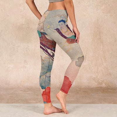 Buddha Stones Dunhuang Flying Apsaras Auspicious Clouds Print Fitness Leggings Women's Yoga Pants - image 3