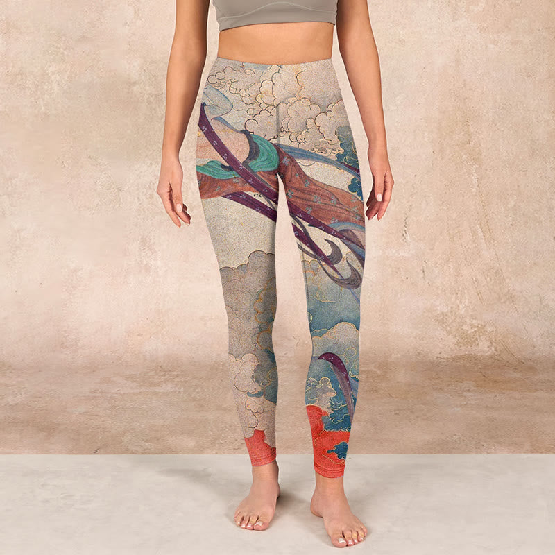 Buddha Stones Dunhuang Flying Apsaras Auspicious Clouds Print Fitness Leggings Women's Yoga Pants - image 2