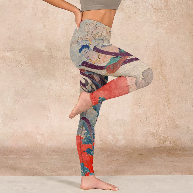 Buddha Stones Dunhuang Flying Apsaras Auspicious Clouds Print Fitness Leggings Women's Yoga Pants - image 16
