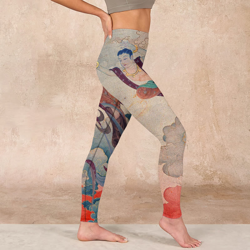 Buddha Stones Dunhuang Flying Apsaras Auspicious Clouds Print Fitness Leggings Women's Yoga Pants - image 17