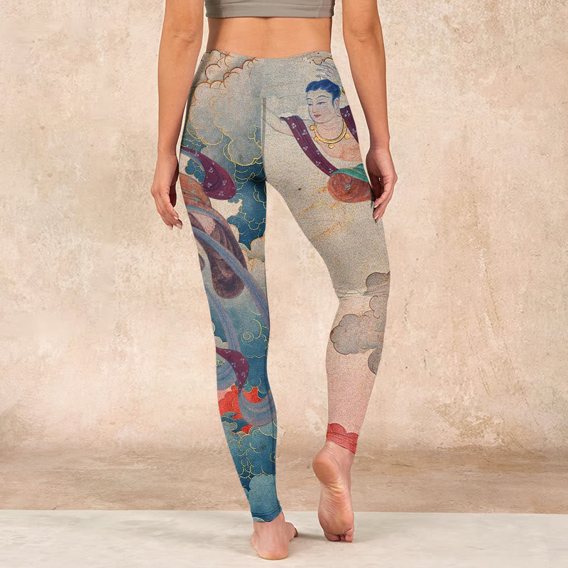 Buddha Stones Dunhuang Flying Apsaras Auspicious Clouds Print Fitness Leggings Women's Yoga Pants - image 15