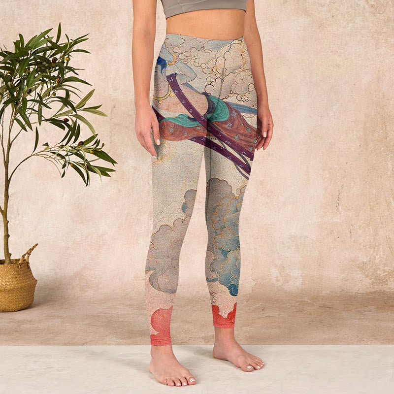 Buddha Stones Dunhuang Flying Apsaras Auspicious Clouds Print Fitness Leggings Women's Yoga Pants - image 4