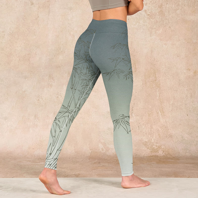 Buddha Stones Bamboo Leaves Sketch Print Sports Leggings Women's Yoga Pants - image 5