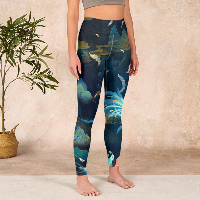 Buddha Stones Mountains Phoenix Feather Exercise Leggings Women's Yoga Pants - image 4