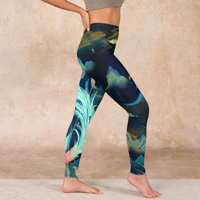 Buddha Stones Mountains Phoenix Feather Exercise Leggings Women's Yoga Pants - image 17