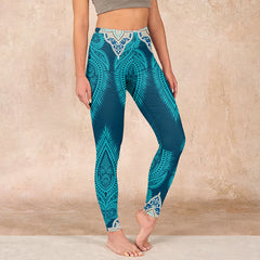 Buddha Stones Green Feather Flower Print Gym Fitness Leggings Women's Yoga Pants - CadetBlue - US18，UK/AU22，EU50 (4XL) - image 1