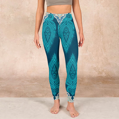 Buddha Stones Green Feather Flower Print Gym Fitness Leggings Women's Yoga Pants - image 2