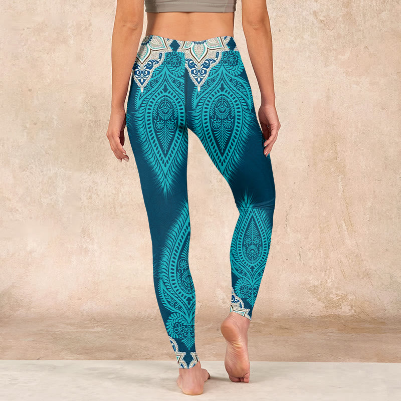 Buddha Stones Green Feather Flower Print Gym Fitness Leggings Women's Yoga Pants - image 15