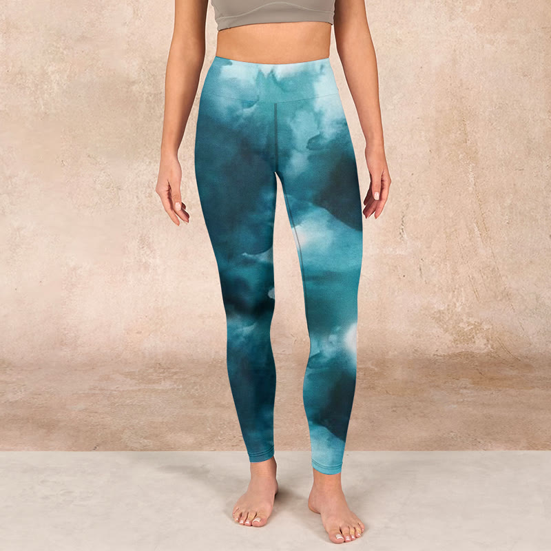 Buddha Stones Dark Green Cloud Gym Leggings Women's Yoga Pants - image 2