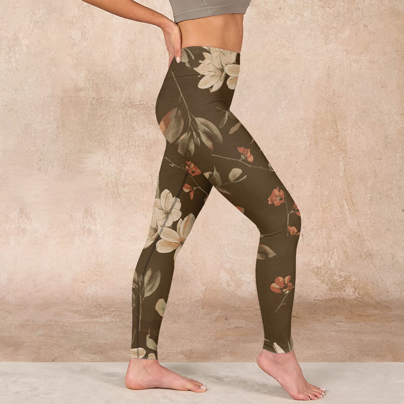 Buddha Stones Purple White Flowers Leaves Blossom Print Gym Fitness Leggings Women's Yoga Pants - image 34