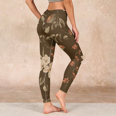 Buddha Stones Purple White Flowers Leaves Blossom Print Gym Fitness Leggings Women's Yoga Pants - image 20