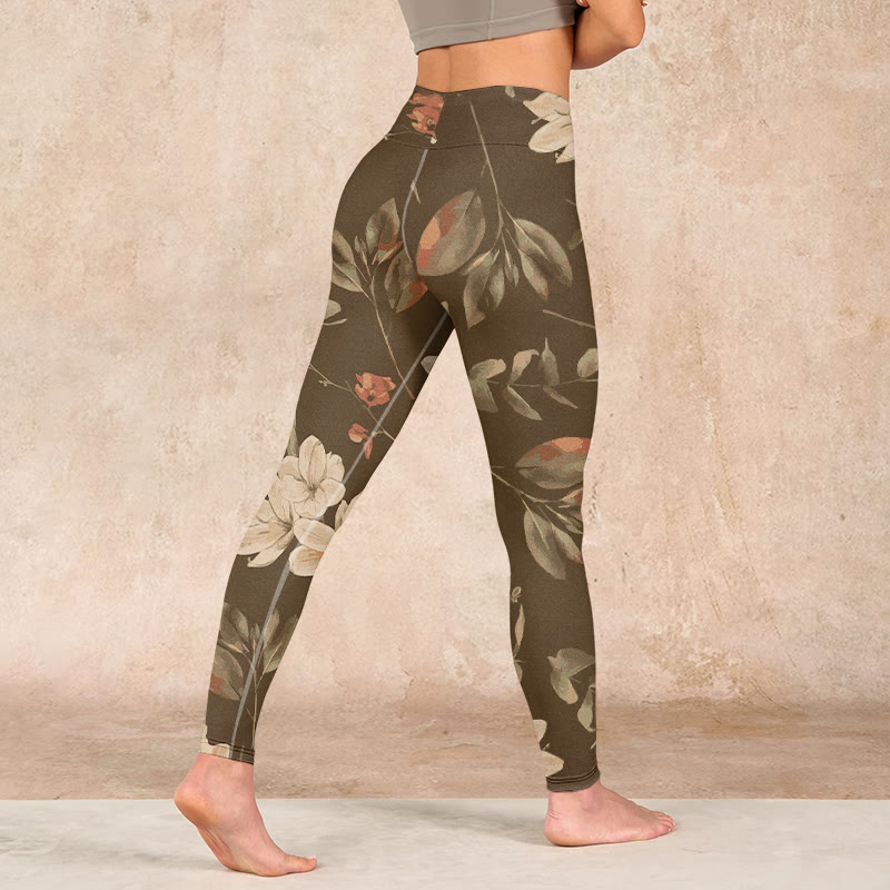 Buddha Stones Purple White Flowers Leaves Blossom Print Gym Fitness Leggings Women's Yoga Pants - image 22