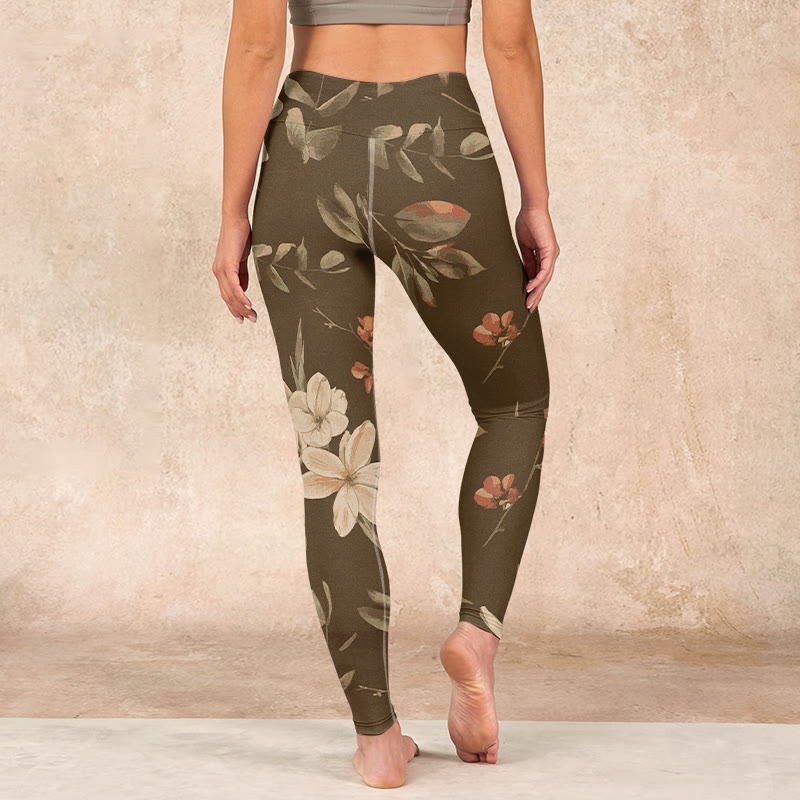 Buddha Stones Purple White Flowers Leaves Blossom Print Gym Fitness Leggings Women's Yoga Pants - image 32