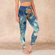 Foviel Blauer Drache Glückswolken Drucken Gym Leggings Damen Yoga Hose