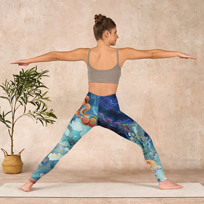 Buddha Stones Blue Dragon Auspicious Clouds Print Gym Leggings Women's Yoga Pants - image 11