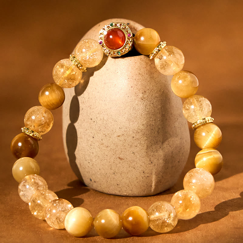Bracelet de générosité Foviel en citrine, œil-de-tigre et agate rouge