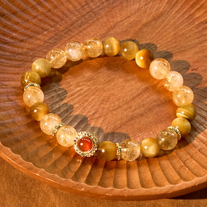 Bracelet de générosité Foviel en citrine, œil-de-tigre et agate rouge