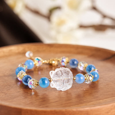 Foviel Natürliche blaue Candy Achat weißer Kristall Neun Tailed Fox Harmony Armband