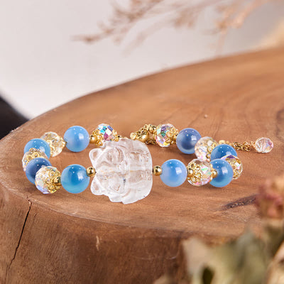 Foviel Natürliche blaue Candy Achat weißer Kristall Neun Tailed Fox Harmony Armband