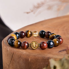Foviel Tiger Eye Stone Beads Protection Courage Bracelet