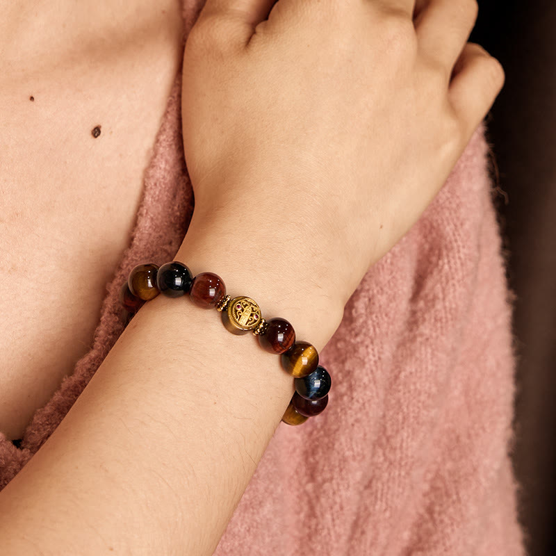 Foviel Tiger Eye Stone Beads Protection Courage Bracelet