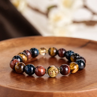 Foviel Tiger Eye Stone Beads Protection Courage Bracelet