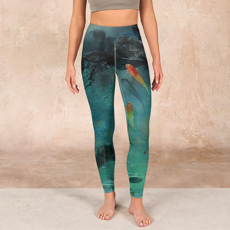 Buddha Stones Pond Koi Fish Rocks Print Sports Leggings Women's Yoga Pants - image 2