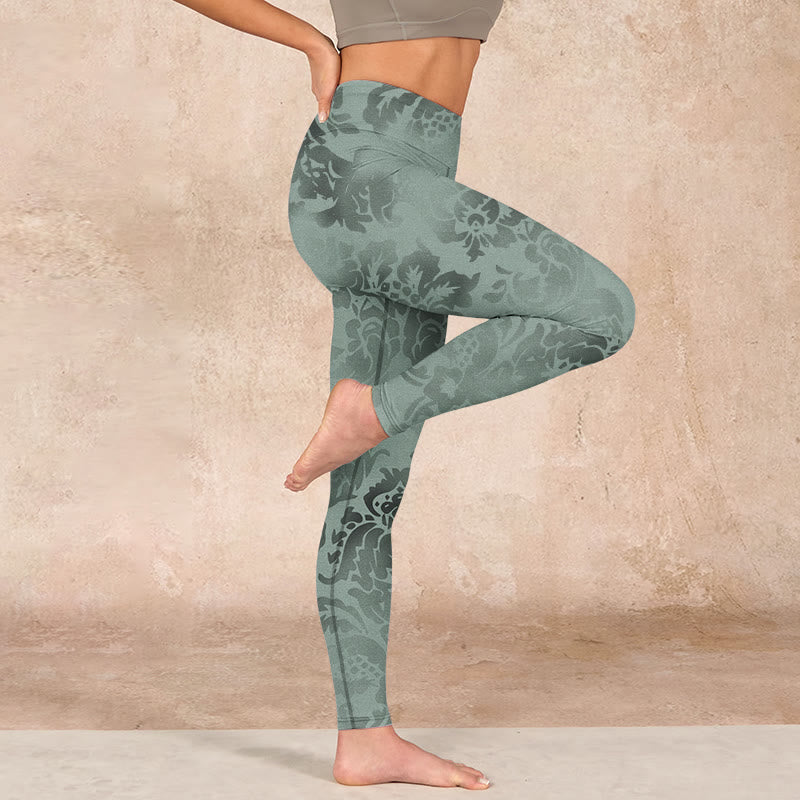 Buddha Stones Casual Flower Leaves Print Gym Fitness Leggings Women's Yoga Pants - image 16