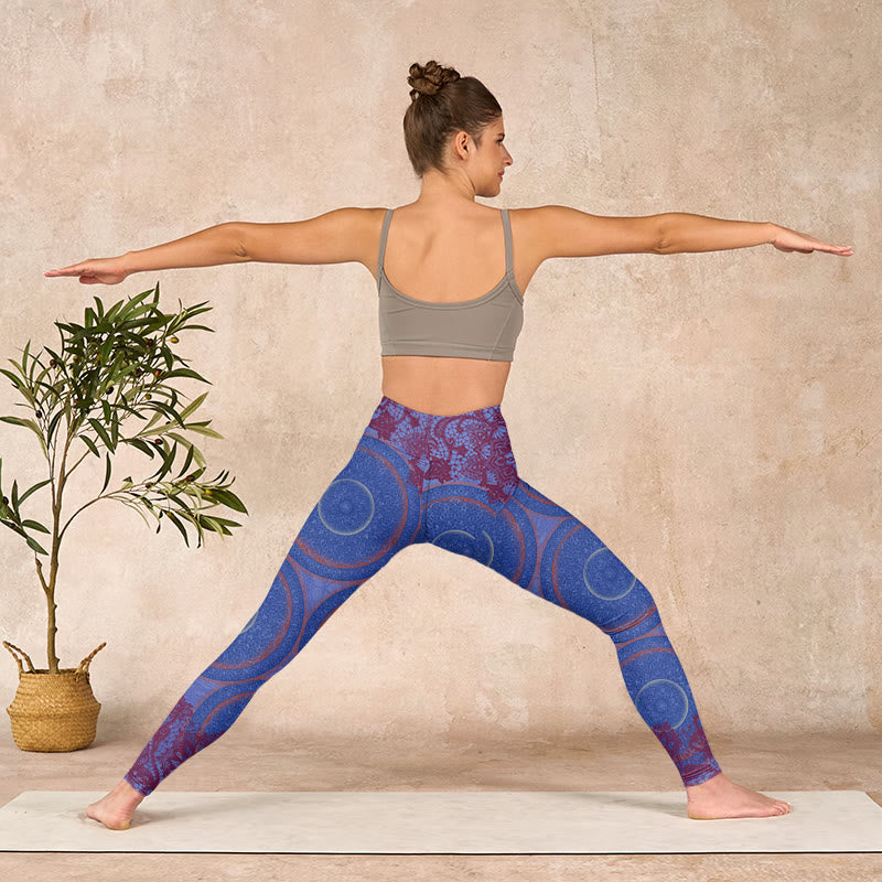 Buddha Stones Purple Compass Mandala Flower Print Gym Fitness Leggings Women's Yoga Pants - image 11
