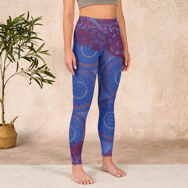 Buddha Stones Purple Compass Mandala Flower Print Gym Fitness Leggings Women's Yoga Pants - image 4