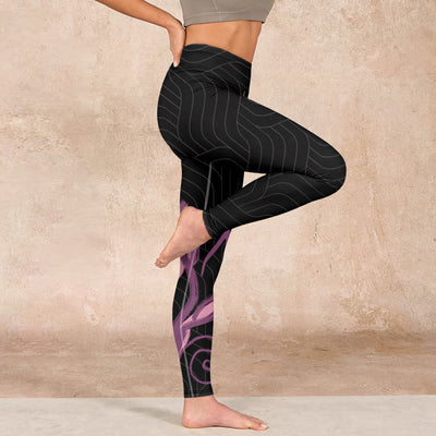 Buddha Stones Black Pink Lotus Flower Print Gym Leggings Women's Yoga Pants - image 16