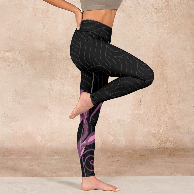 Buddha Stones Black Pink Lotus Flower Print Gym Leggings Women's Yoga Pants - image 16