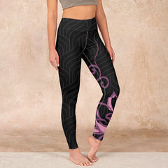 Buddha Stones Black Pink Lotus Flower Print Gym Leggings Women's Yoga Pants - Black - US18，UK/AU22，EU50 (4XL) - image 1