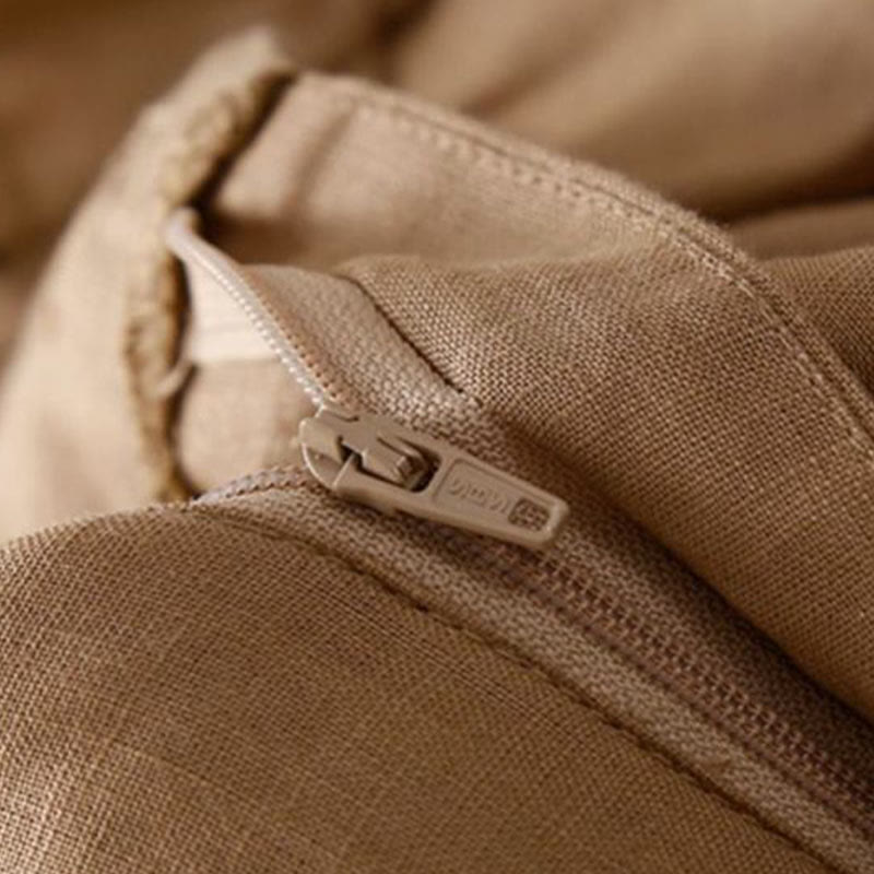 Buddha Stones Plain Color Pleated Zipper Button Cotton Linen Women's Shorts With Pockets - image 5