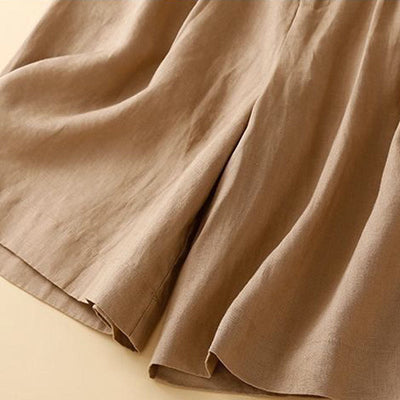 Buddha Stones Plain Color Pleated Zipper Button Cotton Linen Women's Shorts With Pockets - image 8