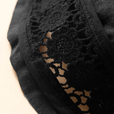 Buddha Stones Plain Color Bottom Hollow Lace Design Lace-up Cotton Women's Shorts With Pockets - image 34